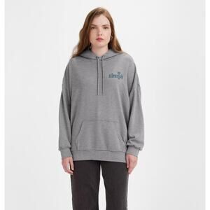 Levis Silvertab Prism Hoodie Sz L Grey Oversized Pullover Graphic Logo Fleece